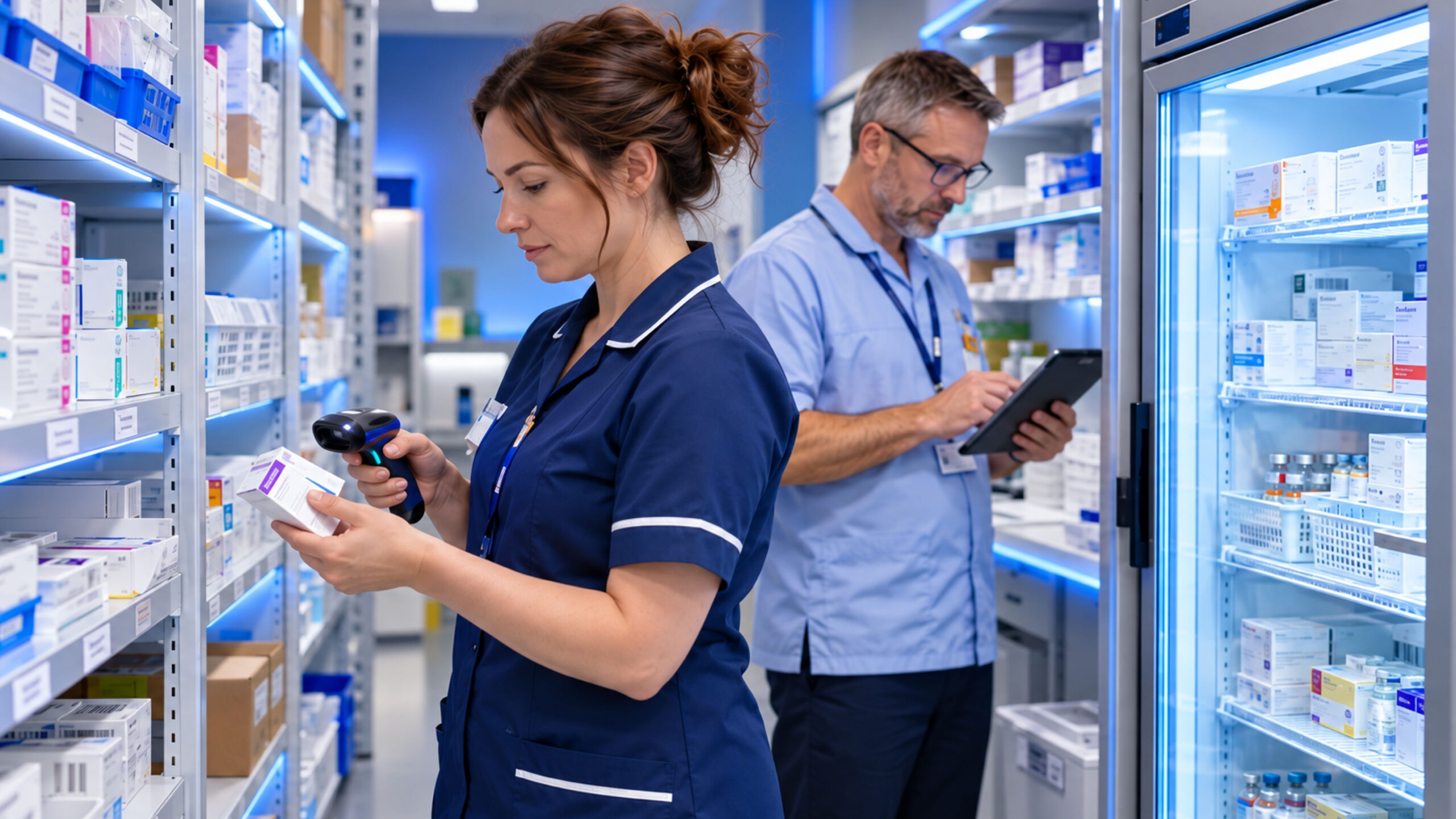Nurse scanning stock in a practice storeroom as part of healthcare stock management in GoodX Web