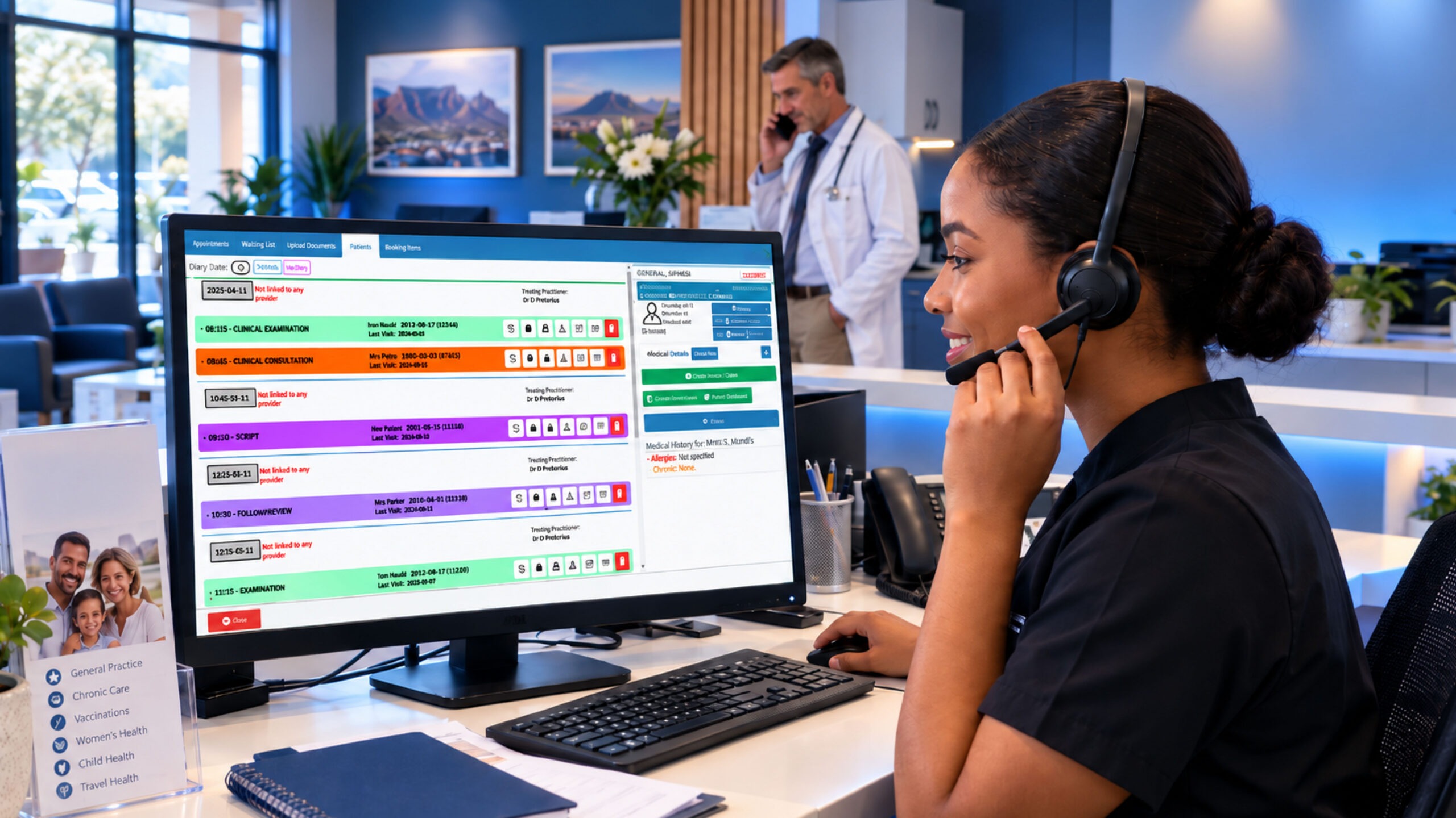 Receptionist using VoIP for medical practices to call a patient from the GoodX diary
